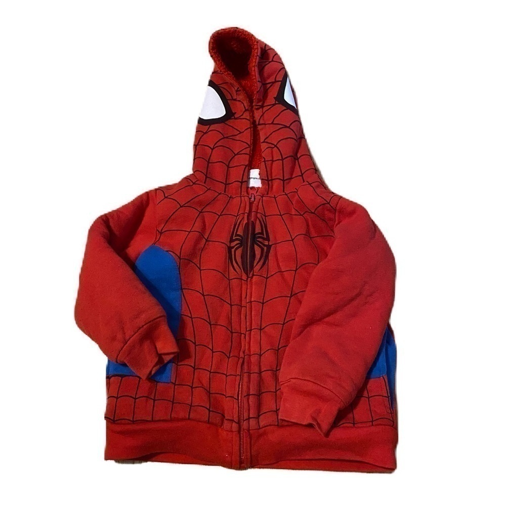 Spider-Man Faux Shearling Lined Hooded Sweatshirt Sz 3T Marvel Red Blue Boys Kid